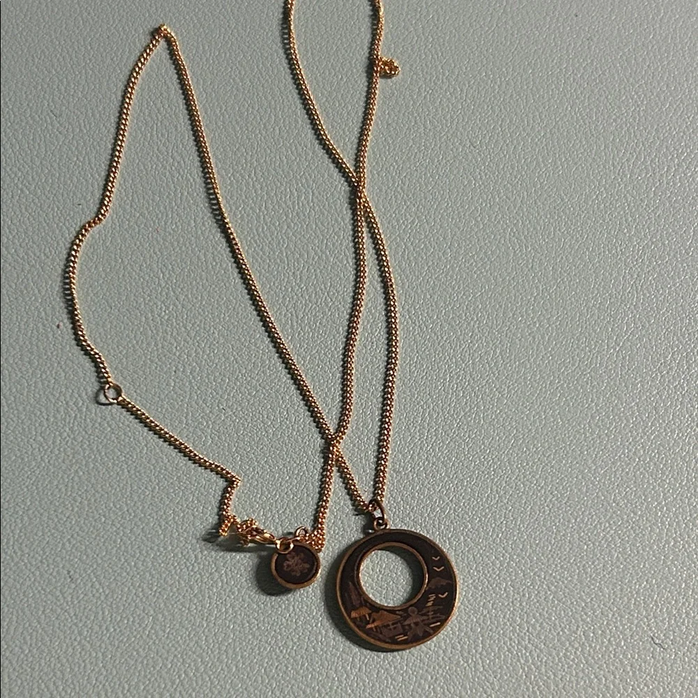 1940's JAPANESE DAMASCENE PENDANT ON GOLD FILL CHAIN‎